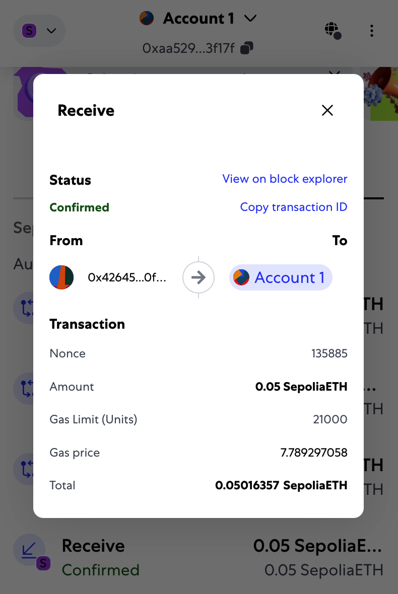 Transaction viewed from MetaMask