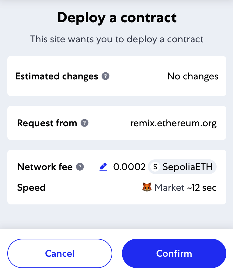 MetaMask showing the contract creation transaction