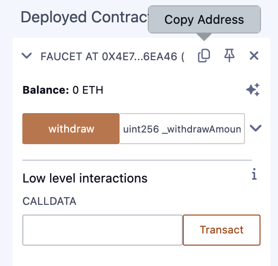 Copying the contract address from Remix