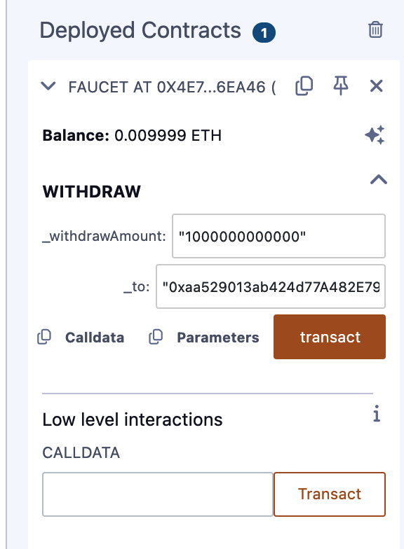 Click transact in Remix to create a withdrawal transaction