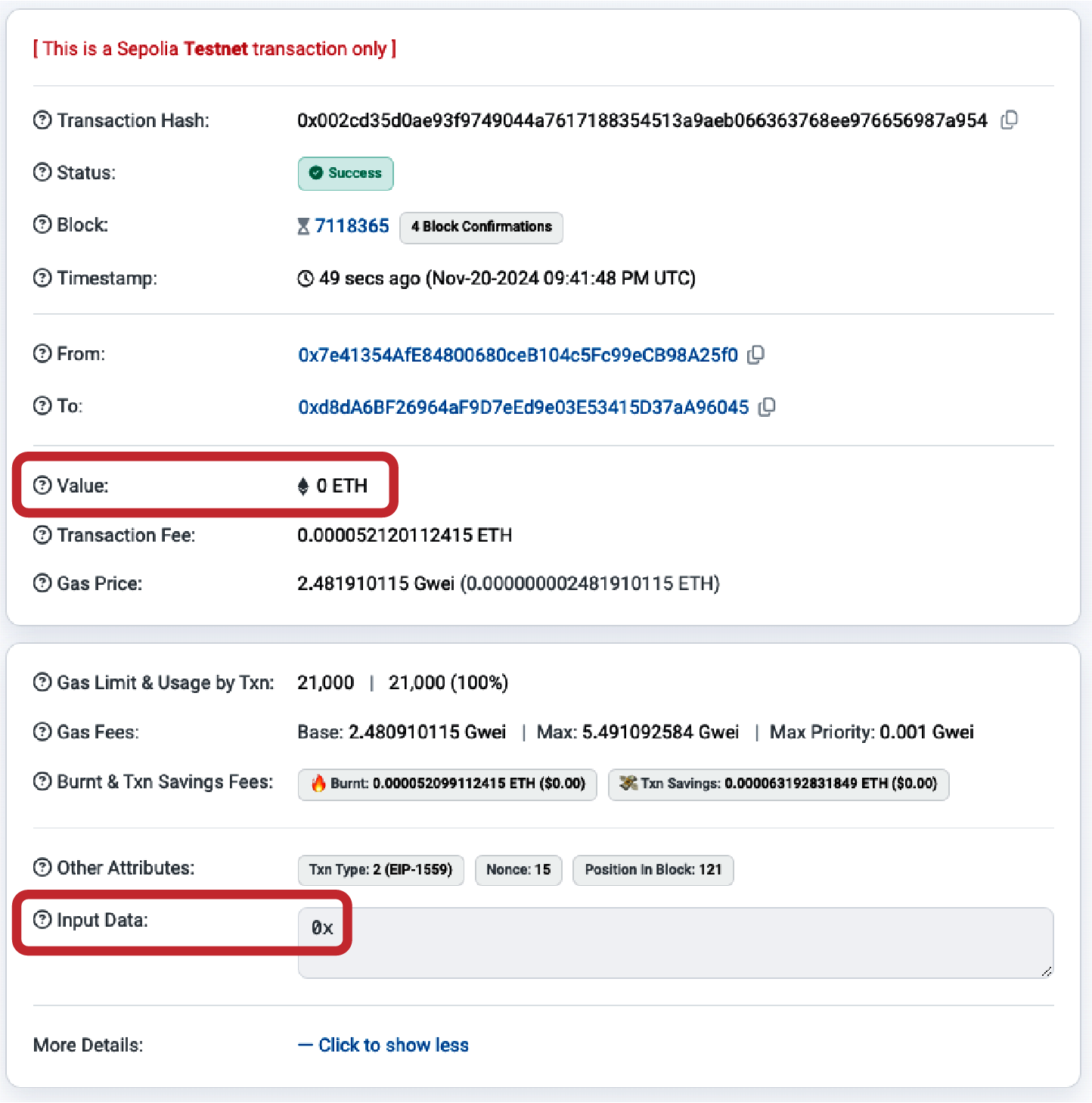 Transaction with neither value nor data
