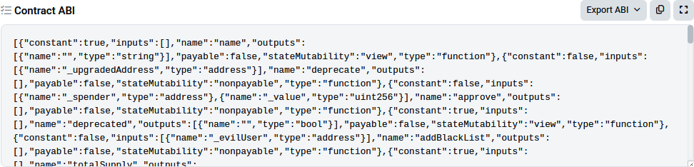 Etherscan’s USDT ABI section